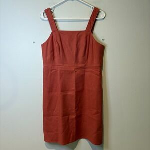 J. Crew Linen Blend Square Neck Pinafore Dress Lined Size 8 Red‎ Orange